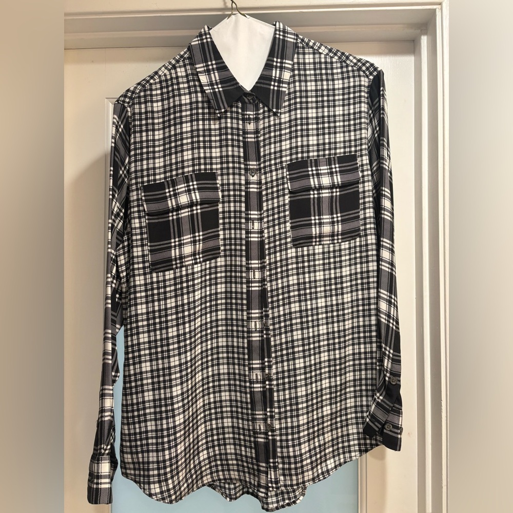 Equipment Black and White Plaid Women's Blouse